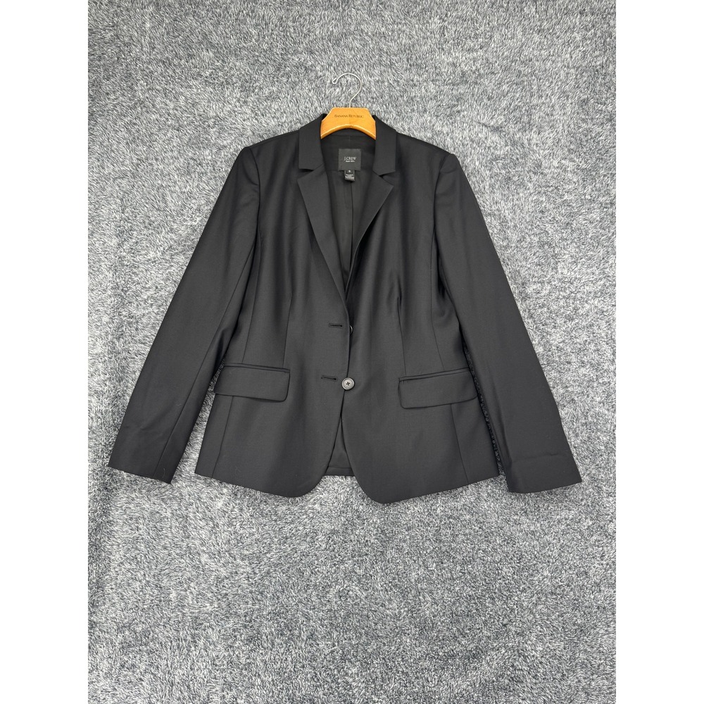 J.Crew Super 120s Wool Blazer Black Two Button Professional Suit Jacket Womens 8